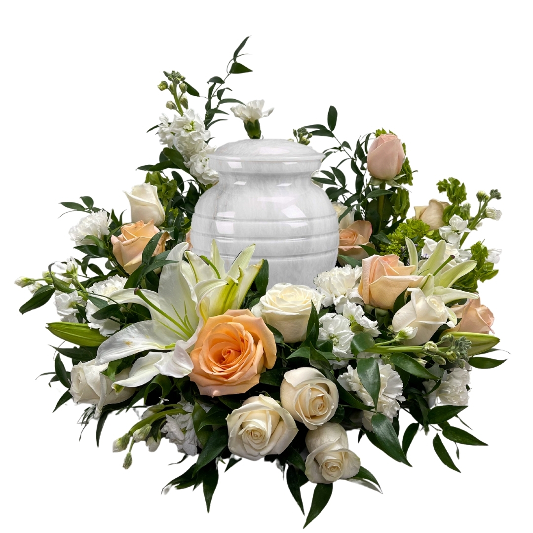 Peaceful Peach and White Urn Arrangement