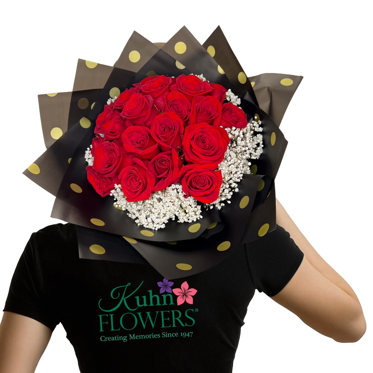 2 Dozen Roses & Baby's Breath Round Wrap