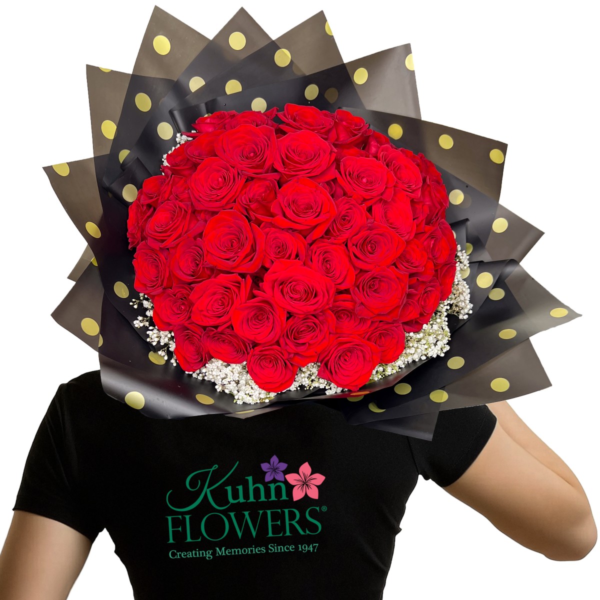 60 Roses & Baby's Breath Round Wrap